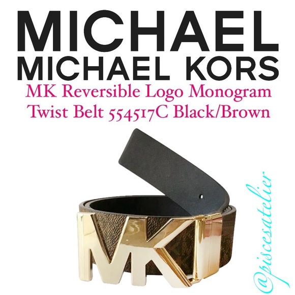 MICHAEL Michael Kors Black/Brown MK Logo Monogram Twist Reversible Belt 554517C - Picture 3 of 16